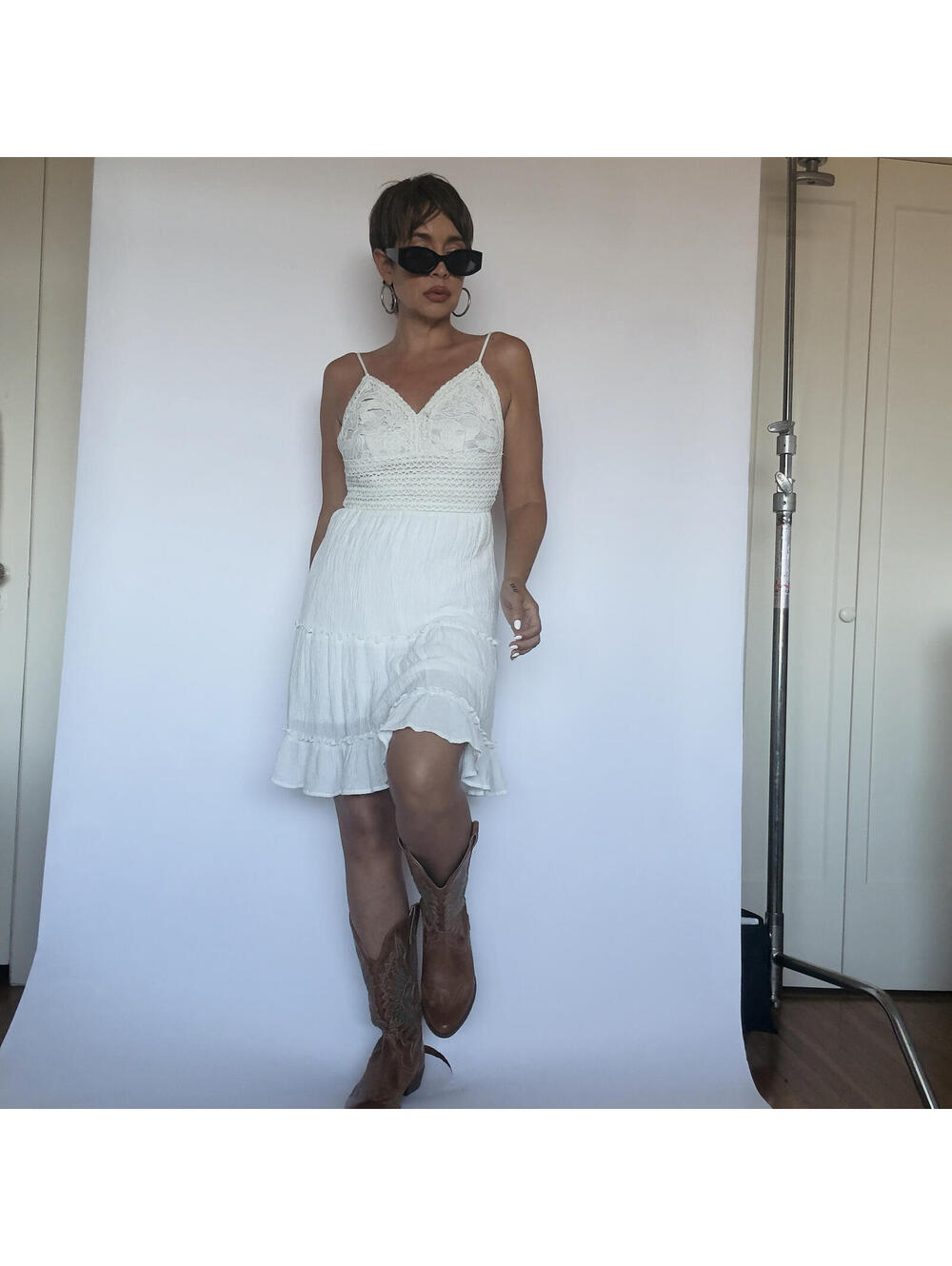 White Crochet Mini Dress
